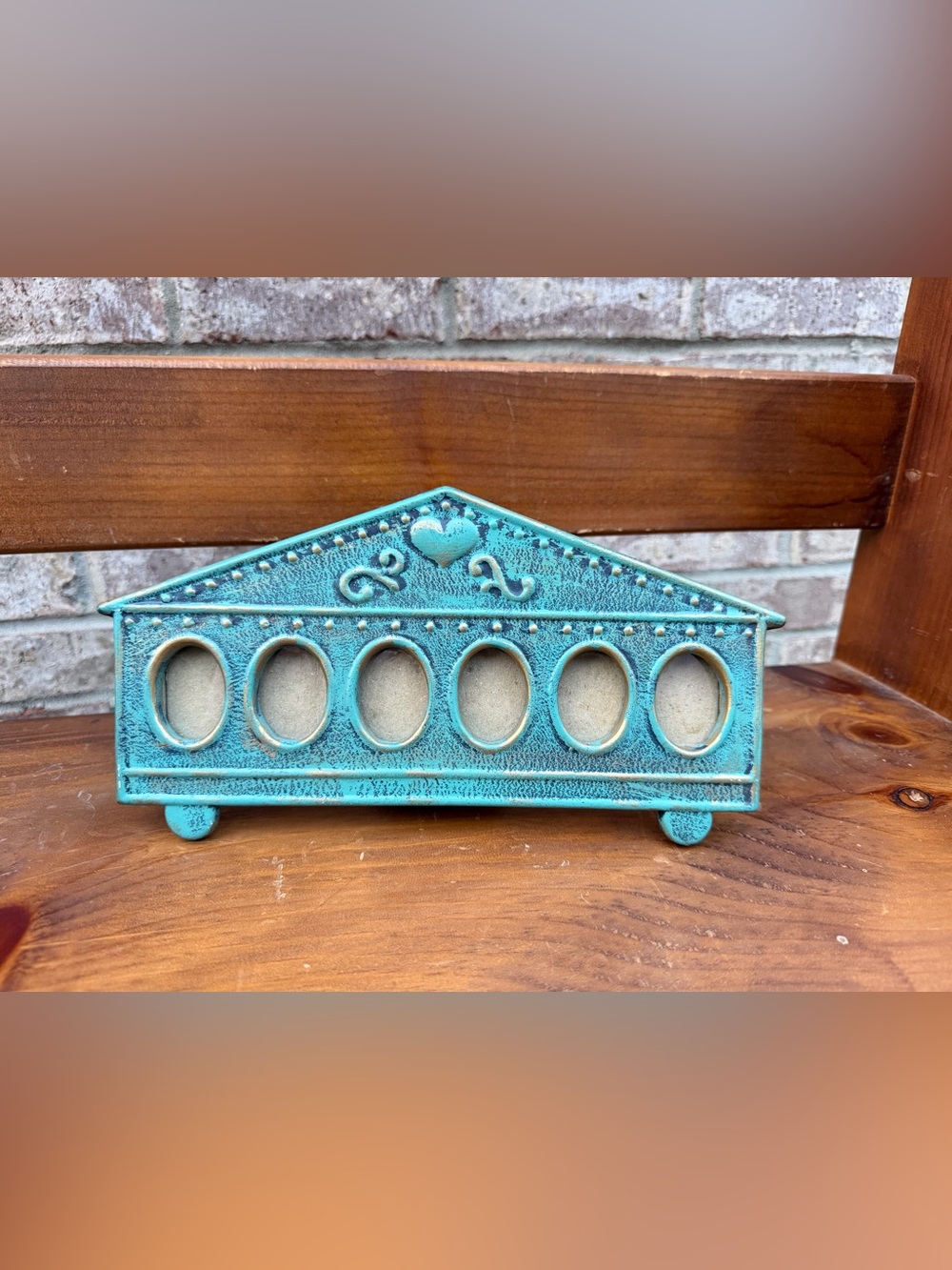 Ceramic Vintage Six-Year Photo Frame Blue Green Brushed Gold Decor Cottage Core